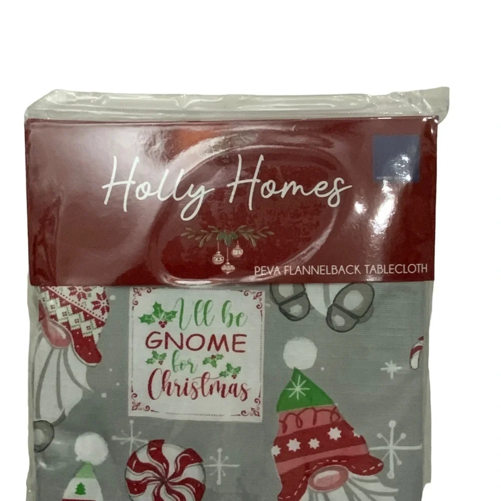 Holly Homes Christmas Tablecloth Gnome Festive Holiday Round 60 inch